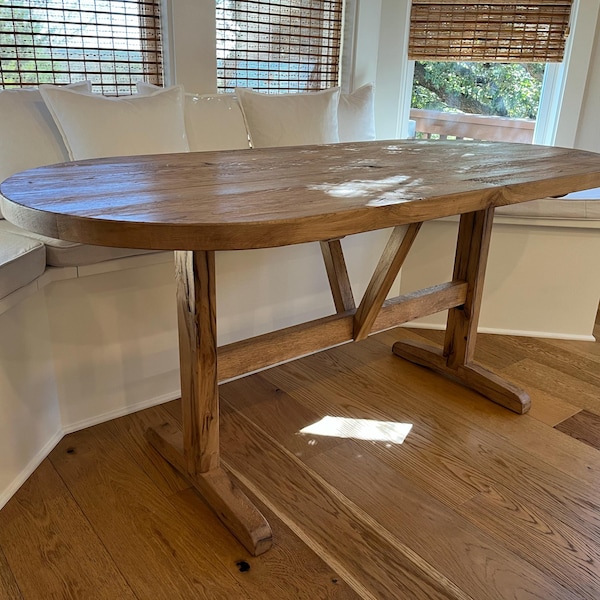 Solid Reclaimed Oak Oval Dining Table – Modern Rustic Japandi Kitchen ...