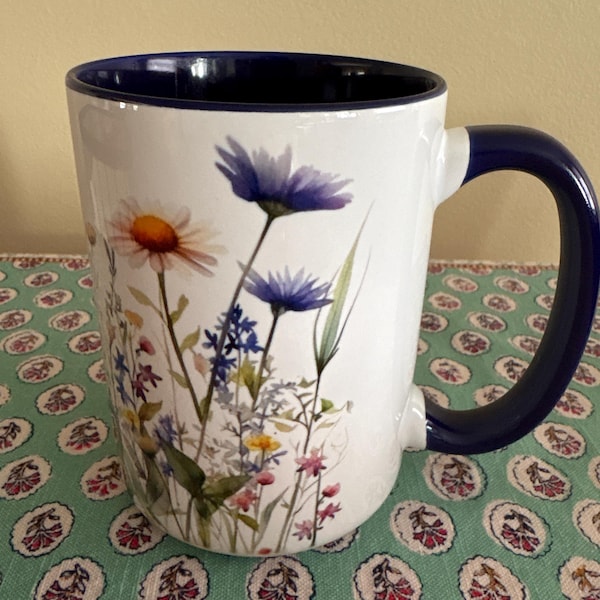 Wildflower Garden Coffee Mug: Cottagecore Two-tone Ceramic Mug (15oz ...