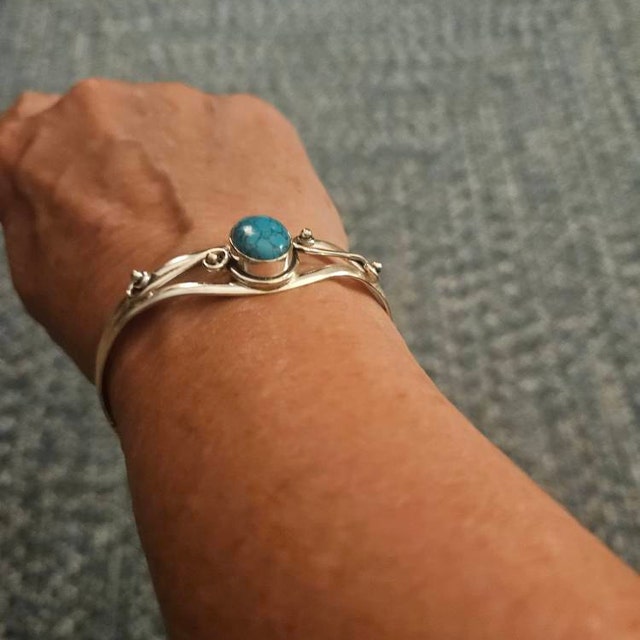 Blue Turquoise Bangle, 925 Sterling Silver Bangle, Turquoise Blue Turquoise Bangle, 925 Sterling Silver Bangle, Turquoise