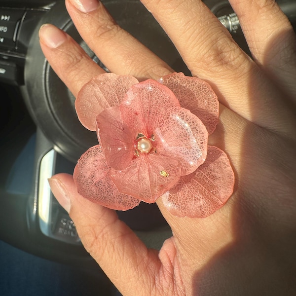 Pink Cherry Blossom Ring, Dried Real Flower Rings, Pressed Fresh Flower ...