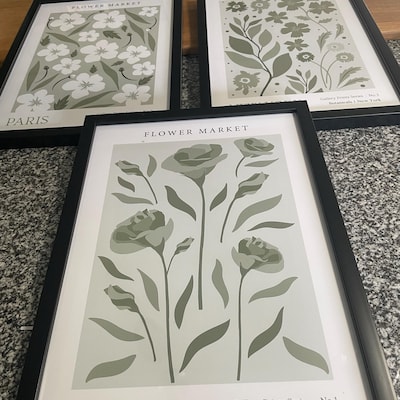 SET OF 3 UNFRAMED Flower Market Prints, Sage Green Botanical Wall Art ...