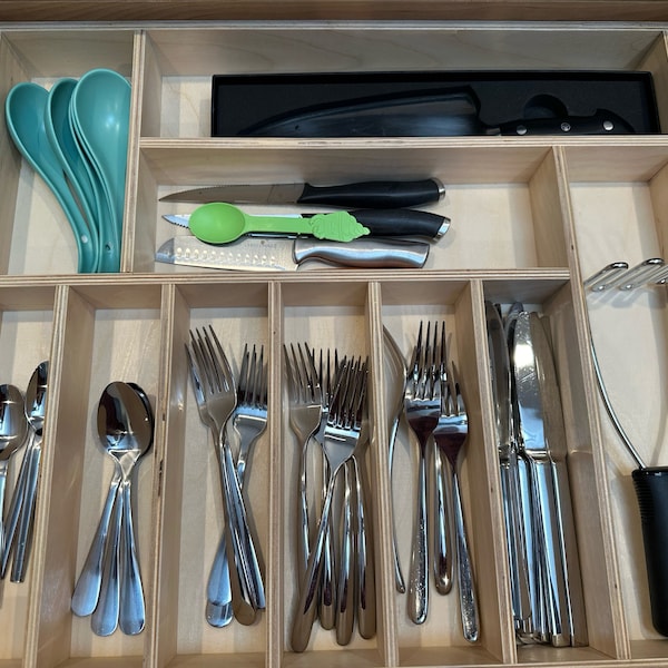 22-24 Inch Wide - Custom Baltic Birch Drawer Organizer, Silverware ...