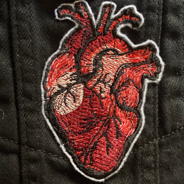 【BOK PLACE】Raw Red Stitch Heart Embroidery Wide Denim PT Embroidered Human Heart Organ Iron on Embroidery Patch - Etsy