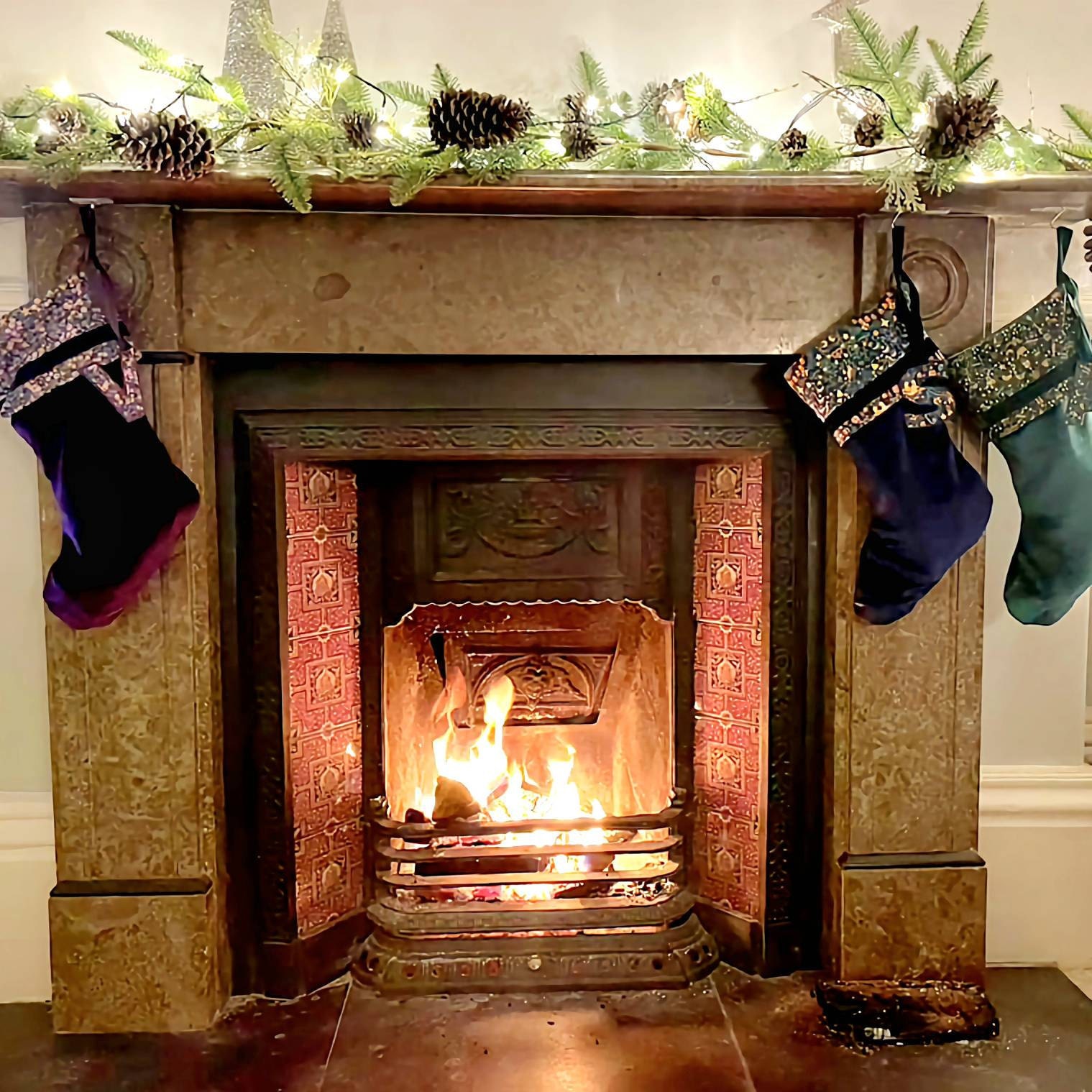 Liberty and velvet Christmas stocking with optional personalisation.