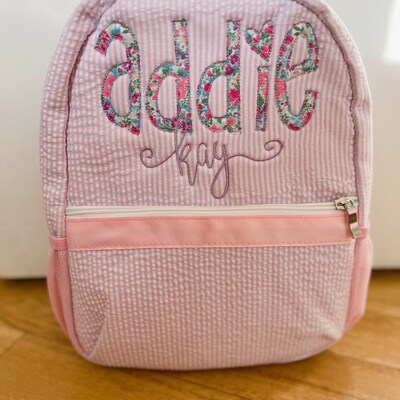 Mint Brand Name Appliqued Seersucker Backpack with LP fabric