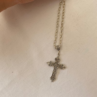 Large Cross on a Silver Plated Chain Gothic Tibetan Silver - Etsy
