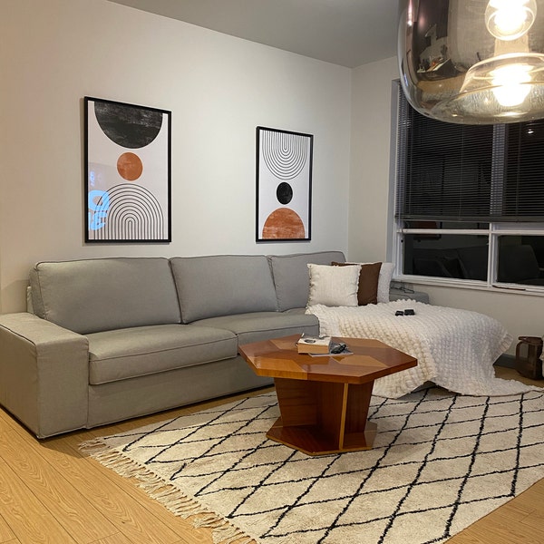 Mid Century Modern Wall Art Print Set of 2, Neutral Abstract Geometric ...