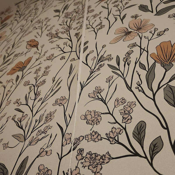 Wildflower Garden and Birds Wallpaper Peel and Stick, Botanical Mural ...