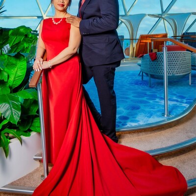 Satin Mixed V-Neck Jumpsuits with Belt Women Formal Gowns main image 1