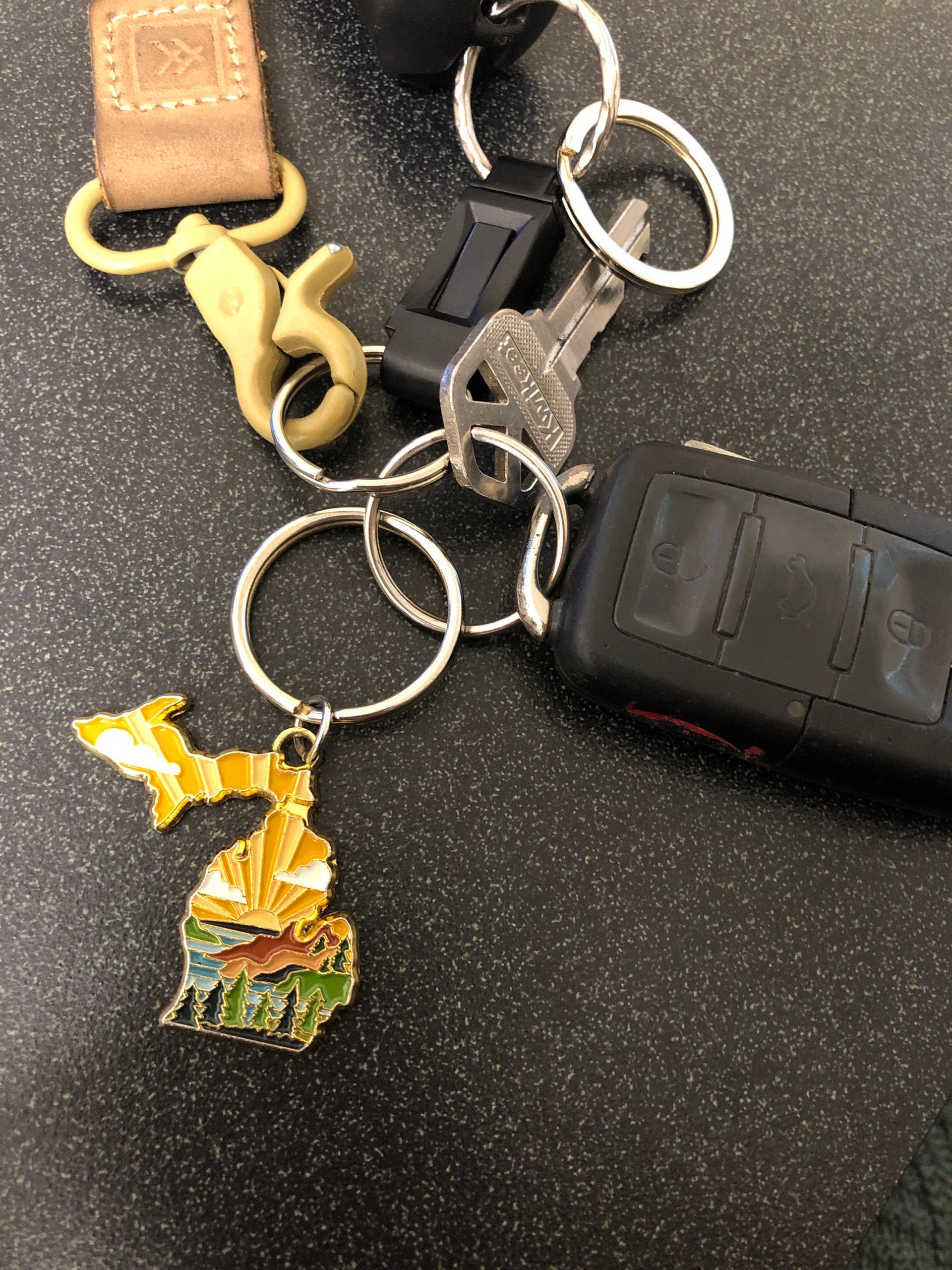 Michigan Soft Enamel Keychain 1.5&quot; | Michigan Outline Key Ring | Illustrated State Keychain
