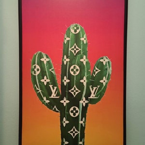 A surrealist painting of a louis vuitton bag made of cactus