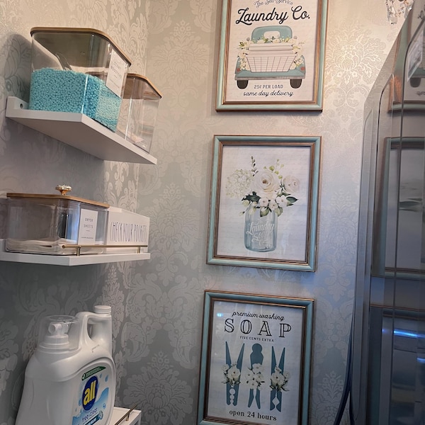 Set of 3 Navy Blue Bathroom Wall Art Cotton Co Bathroom Wall Decor Blue ...