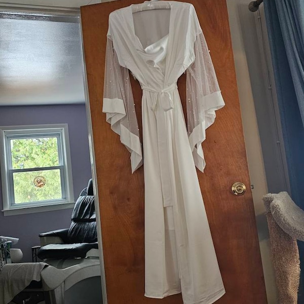 Boudoir Robe, Long Bridal Robe, Sheer Robe, Bridal Lingerie Robe, Pearl ...