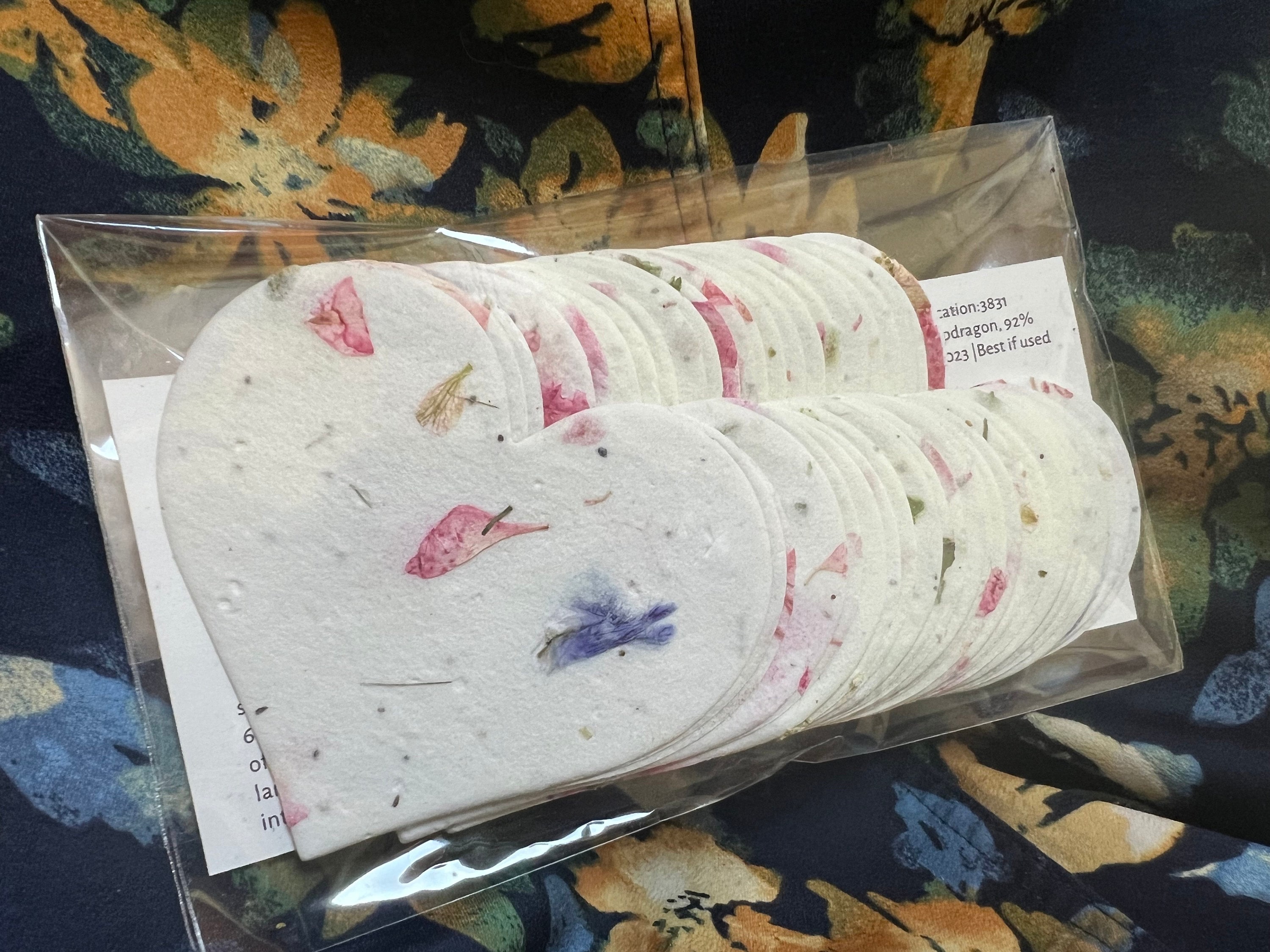 Large Recycled Fiber Seed Paper Hearts 2.85&quot;w x 2.5&quot;h Wildflower Natural Recycled Fibers #17s for Weddings or Events set of 24