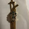 Bracelet Argenté Vintage Style Années 1920 - Motif Fleural Avec Strass Et Pierre Verte - Mariage, Soirée
