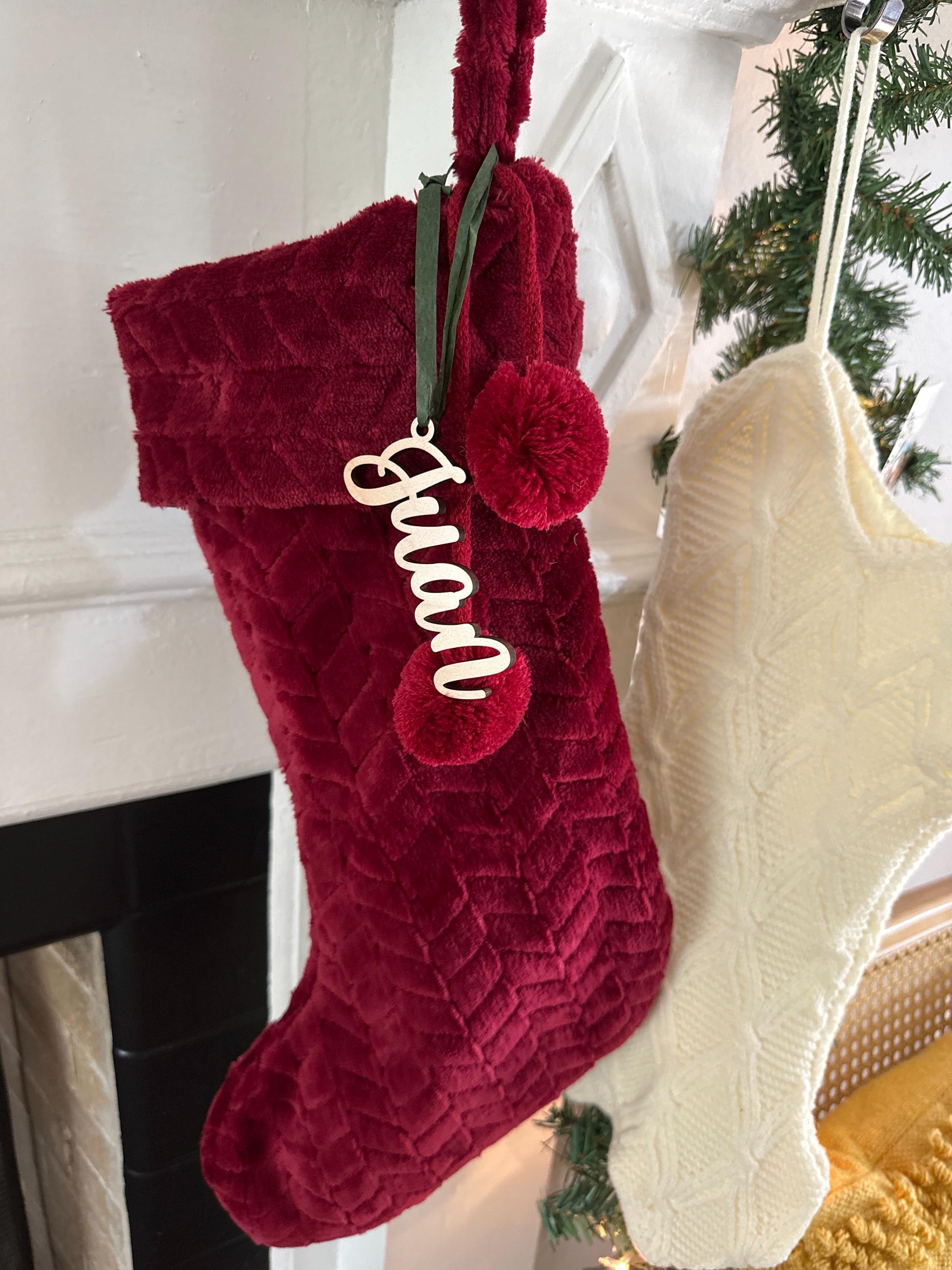 Christmas Stockings Name Tags Wooden Names for Stocking, Family Personalized Stocking Tag Decor for Holidays, Rustic Chic (Item - STS200)