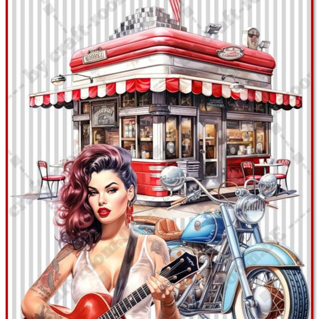 PIN-UP オリジナルイラスト Work & Print - 5 Png Bundle Modern Rockabilly Pin up Girls