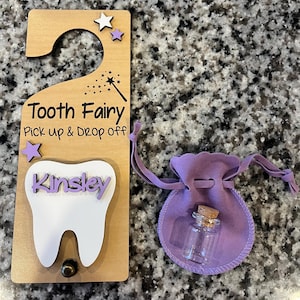 Personalised Tooth Fairy Pickup Dropoff Door Hanger,kids Easter Gift,custom Tooth Fairy Door Hanger,wooden Tooth Fairy Sign,baby Shower Gift