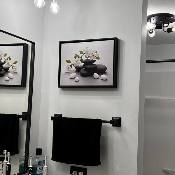 Floral Zen Stones Canvas Art: White Bathroom Wall Decor - Etsy