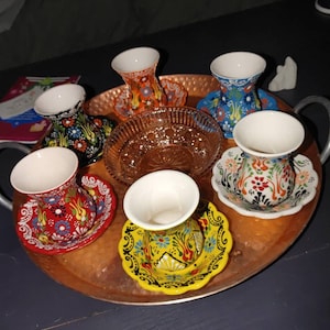 12x Turkish Tea Set 6 Tea Cups and 6 Saucers Handmade Ceramic Set