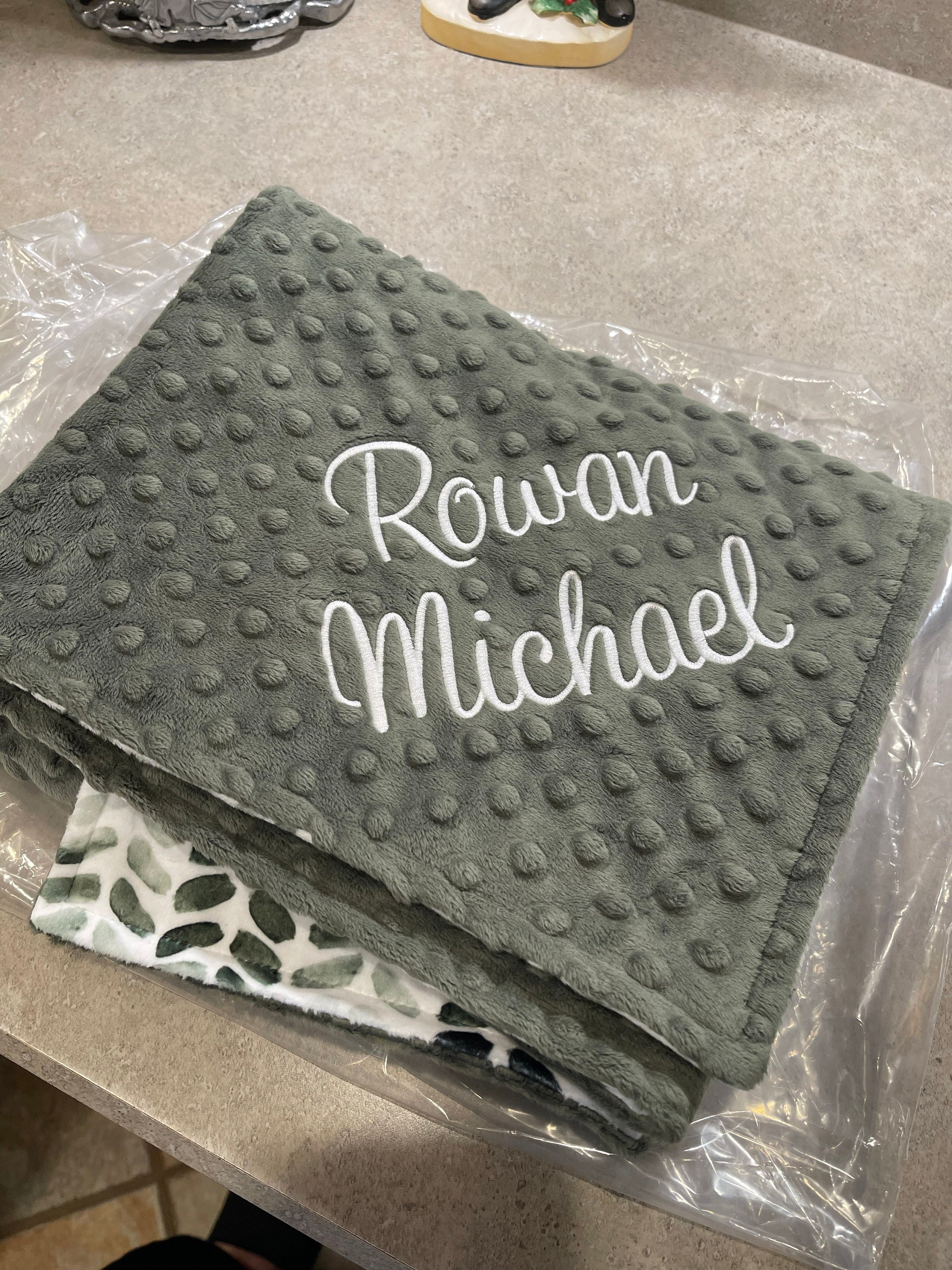 Personalized Blanket for Baby Boy, Green Minky Blanket with Name, Name Baby Shower Gift, Embroidered Minky Blanket for Newborn