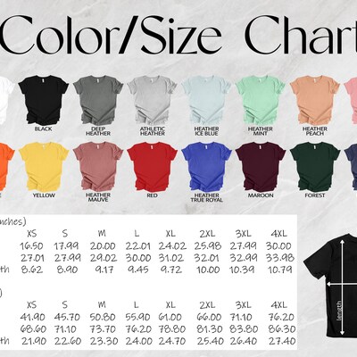 Editable Color Chart Bella Canvas 3001 169 PNG Transparent - Etsy