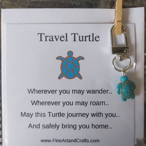 Fineartandcraftscom Turtle Keychain, Turtle Keyring, Personalised Gift, Travel Turtle, Turtle Bag Charm, Birthday Gift Idea for A Friend, Good Luck Charm