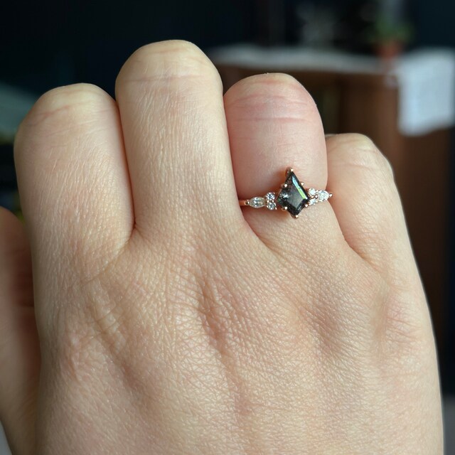 Vintage Black Rutilated Quartz Engagement Ring 14k Rose Gold