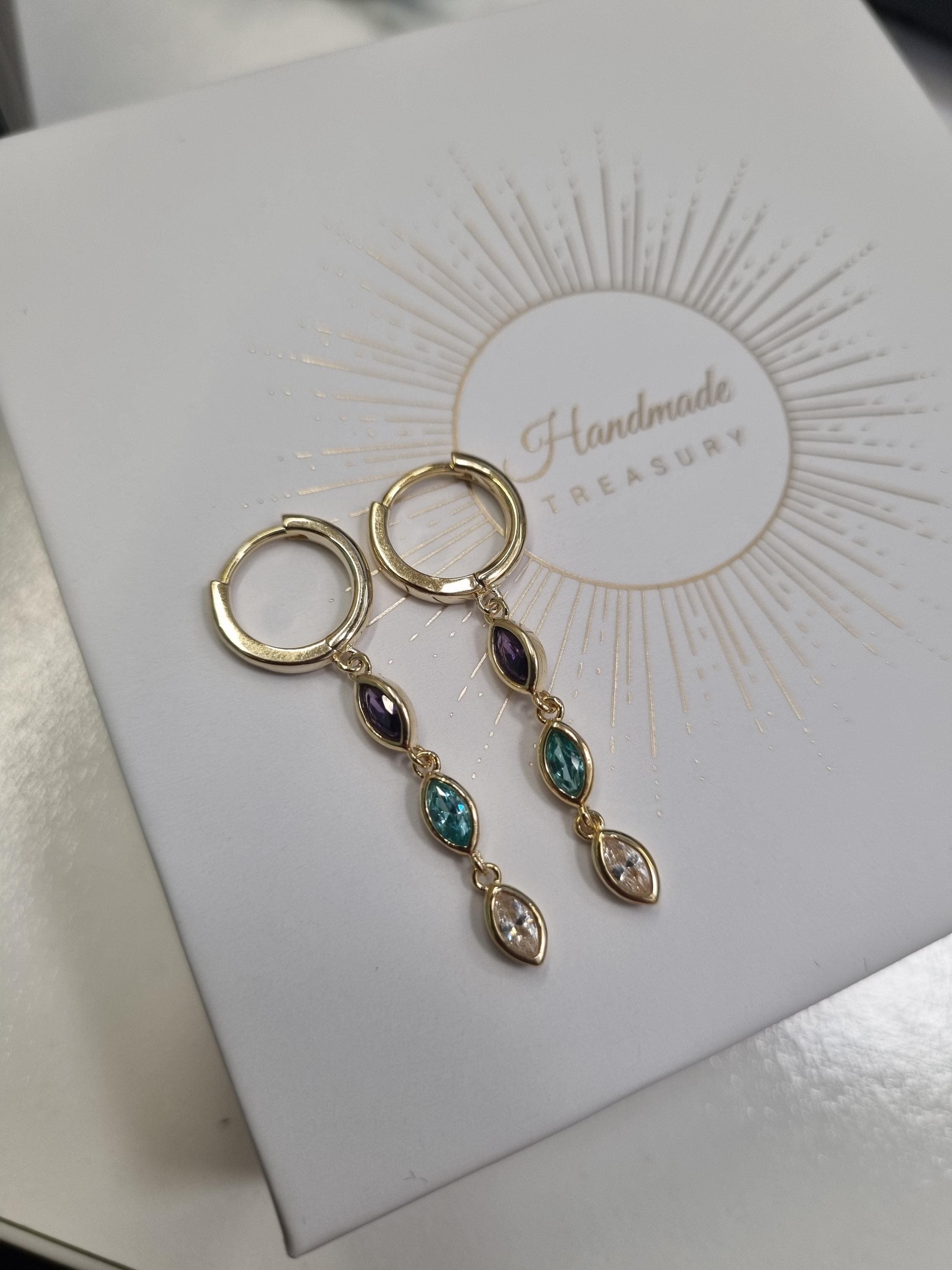 Custom Leaf Birthstone Earrings, Daily Earring, Diamond Dangle Earrings, Birthday Gift, Grandma Gift for Mom, Mothers Day Gift for Her