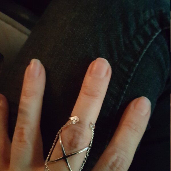 Open Cuff Double Chain Ring, Sterling Silver Connected Knuckle Ring ...