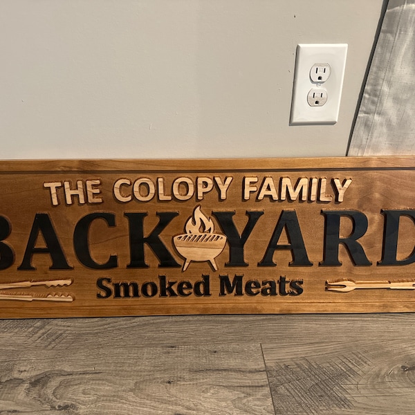 Personalized Backyard Bar & Grill Metal Sign - Family Name with up to 6 Dogs - 856IAJ