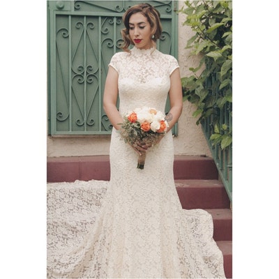 Vintage-inspired Bohemian Wedding Gown. BELL SLEEVE LACE Crochet Ivory ...