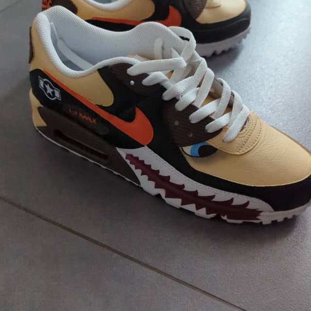 Nike Air Max Custom Shark-Tooth Sneakers - Yellow Green Orange Black... WARHAWKS Custom Nike Air Max 90 “shark Teeth Warhawk” Unique and  main image 4
