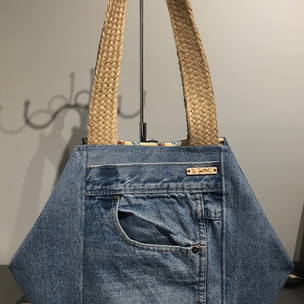 Tote Bag Sewing Pattern Jeans Handbag With Folded Sides DIY Denim Bag