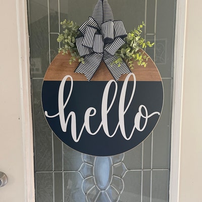 Hello Door Wreath, Front Door Decor, Navy Door Hanger, Hello Door ...