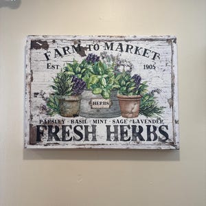 ヴィンテージ ハーブ アート FRESH HERBS Vintage Herbs Canvas Sign: Farmhouse Kitchen Wall Art - Etsy