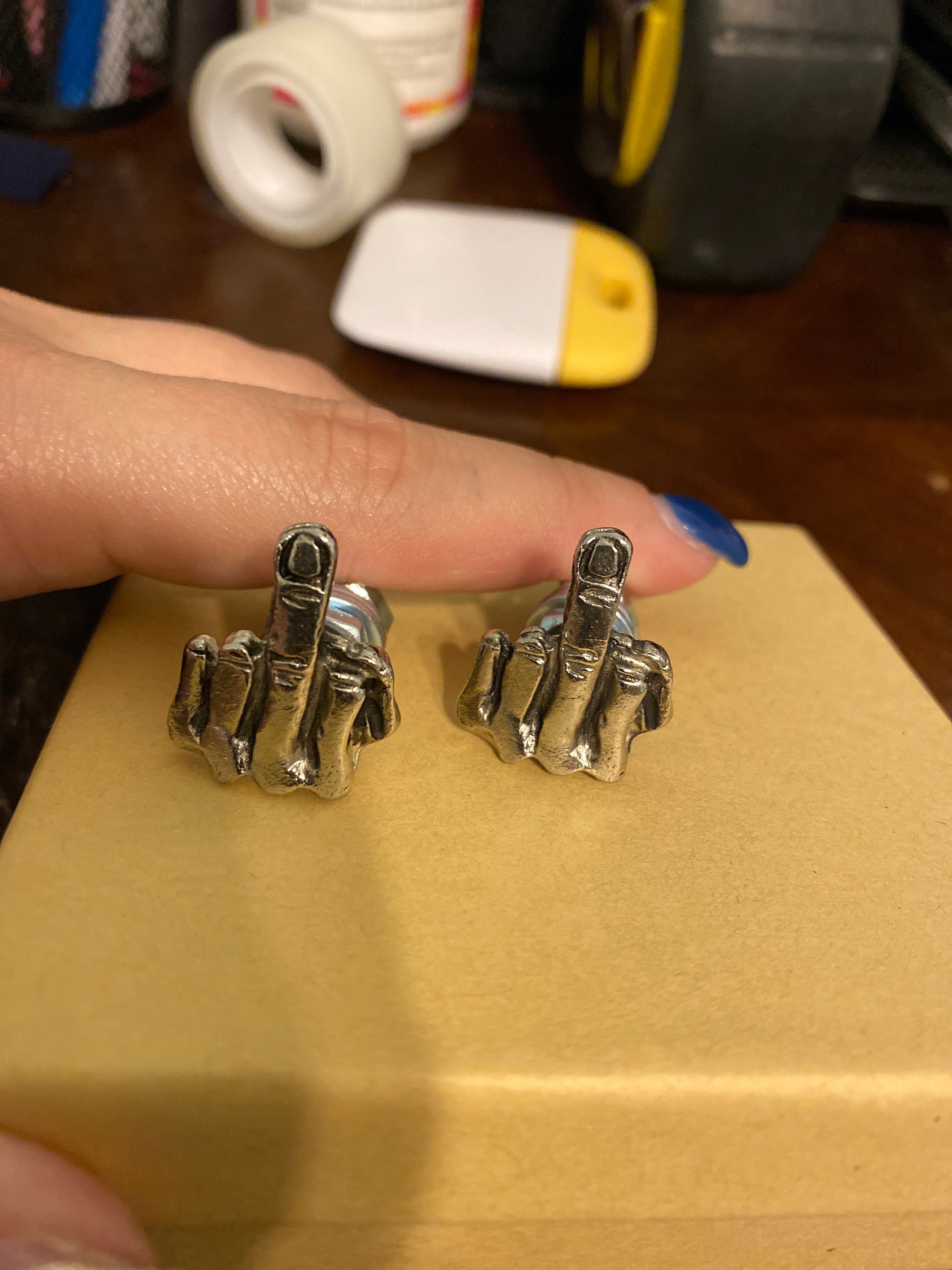 2 metal License plate custom bolts,middle finger,flip off,screw,windshield screw,biker gift,motorcycle,chopper,badass,bobber,motorbike,bike