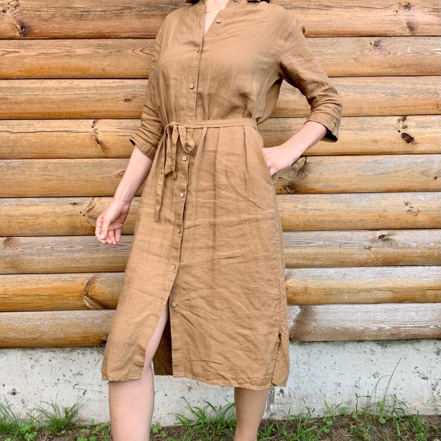 Linen Shirt Dress, Button-down Linen Dress, Midi Linen Dress With Pockets,  Loose Fit Kaftan, Linen Tunic Dress RIVIERA - Etsy