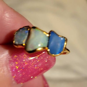 Customer photo from Varina, Three Stone Raw Australian Opal Ring