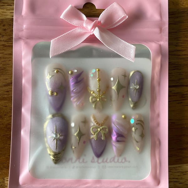 Handmade K pop Demon Hunters Rumi golden Press On Nails Simple handmade-k-pop-demon-hunters-rumi-golden-press-on-nails-simple