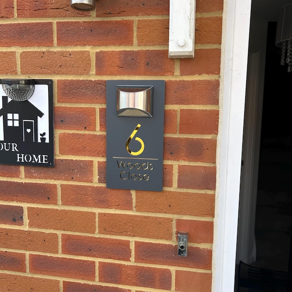 Modern Grey Mirror House Sign With Solar Light Laser Acrylic Marble ...