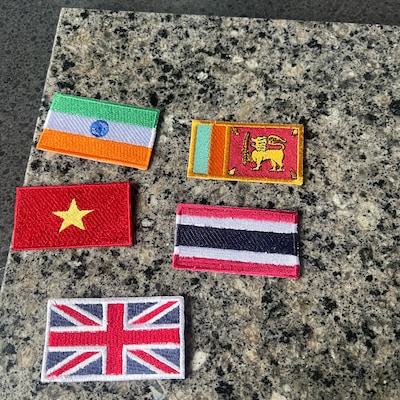 International Country Round Flag Iron On Patch Embroidered Sew On Applique Badge A-E