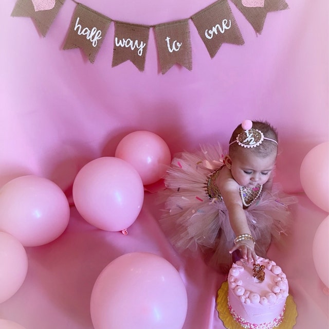 Strawberry Half Birthday Banner - "Half Way To One" Glitter Decor For Baby Showers