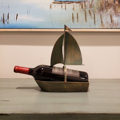 Nautical Wine Bottle Holder Unique Sail Boat Accent Piece, Tabletop ...