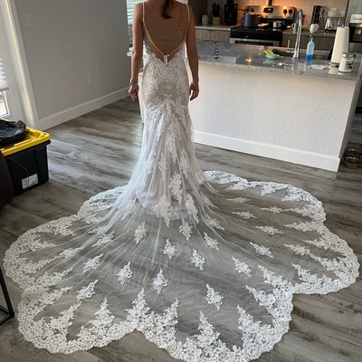 Lace Mermaid Wedding Dress Bridal Gown Long Train Wedding Dress Open ...