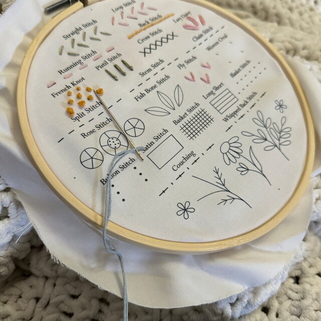 Beginner Embroidery Kit: Illustrated Linen Fabric + Video Tutorial