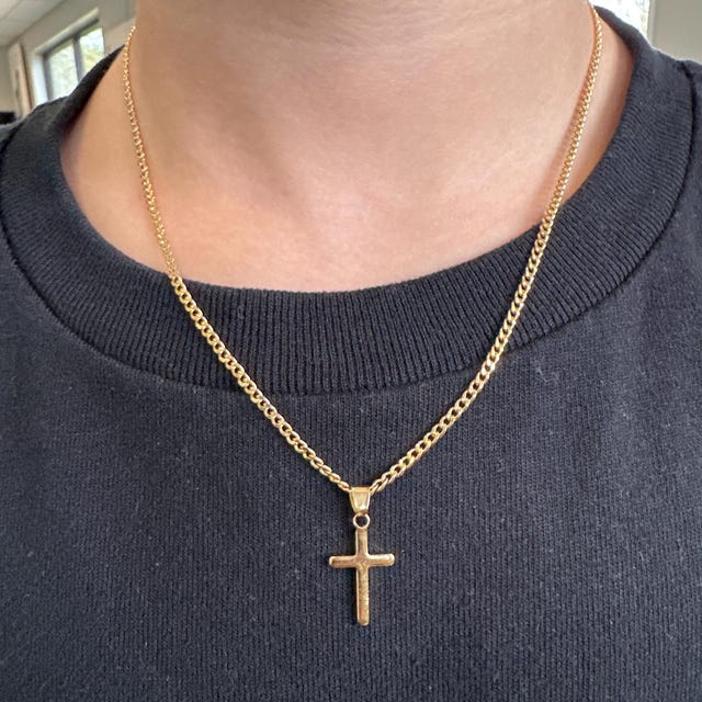 Collana con croce in oro 18 carati per bambina, catena per bambina piccola, regalo per battesimo, regalo per comunione, collana con croce di diamanti, regalo religioso, oro riempito - Italia
