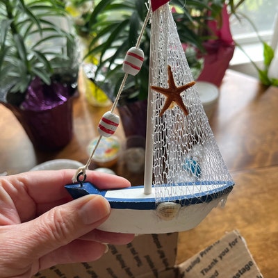 Wooden Sunfish Model Sailboat - Handmade Nautical Decoration 16-2