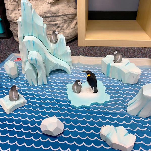 Handmade Wooden Penguin Toy Set | Montessori Ice Cliffs - Etsy