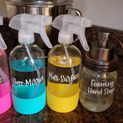 GLASS SPRAY BOTTLE 16 Oz Clear Bottle With Protective Silicone Sleeve ...